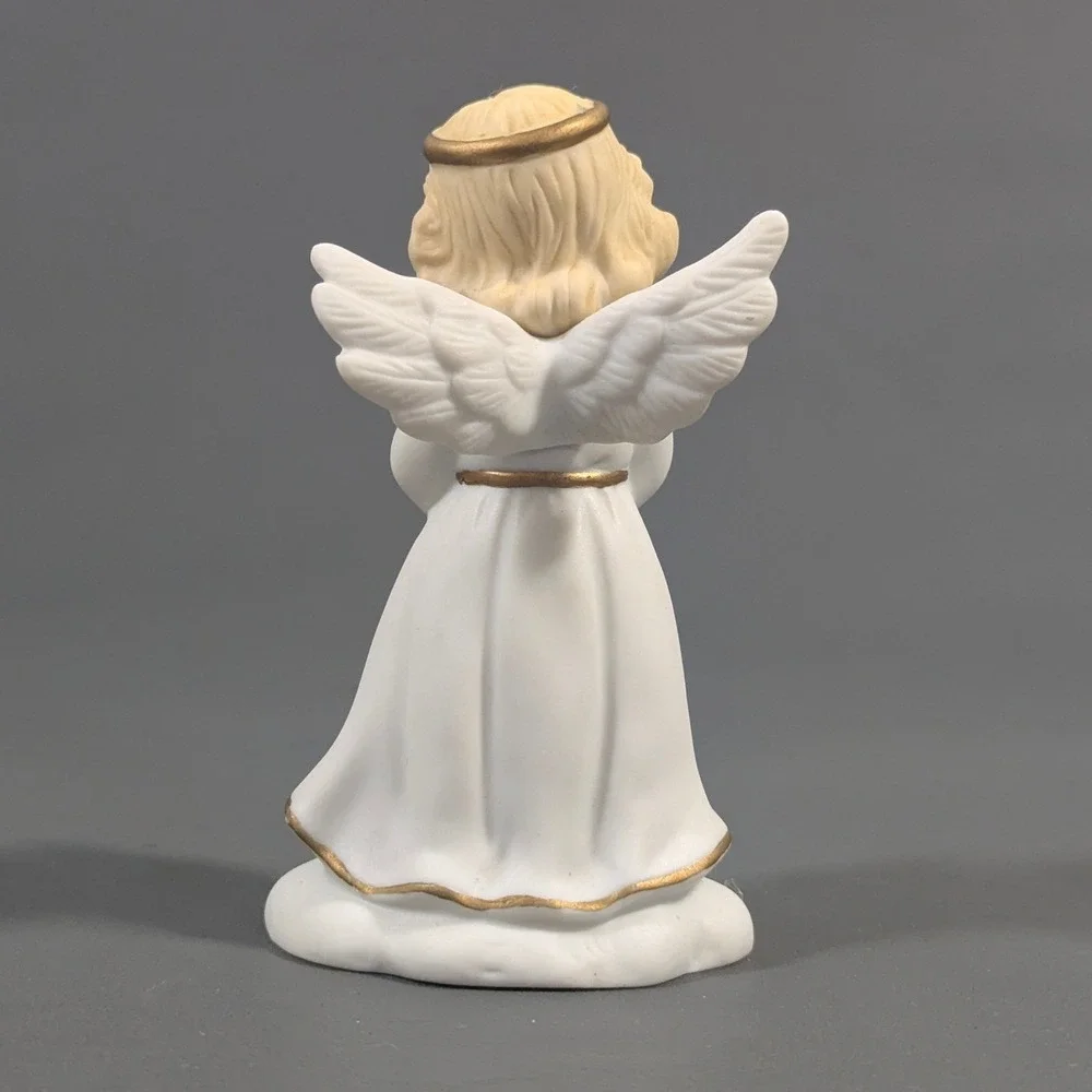 Golden Blessing 1996 Bisque Porcelain Praying Angel Figurine Gold Trim White
